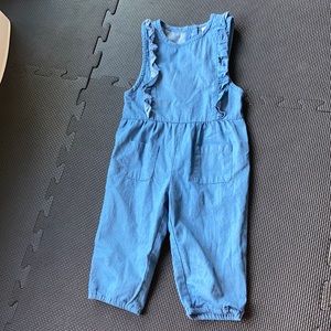 Little Sun Girls 2T Lightweight Blue Denim Jumper With Ruffles